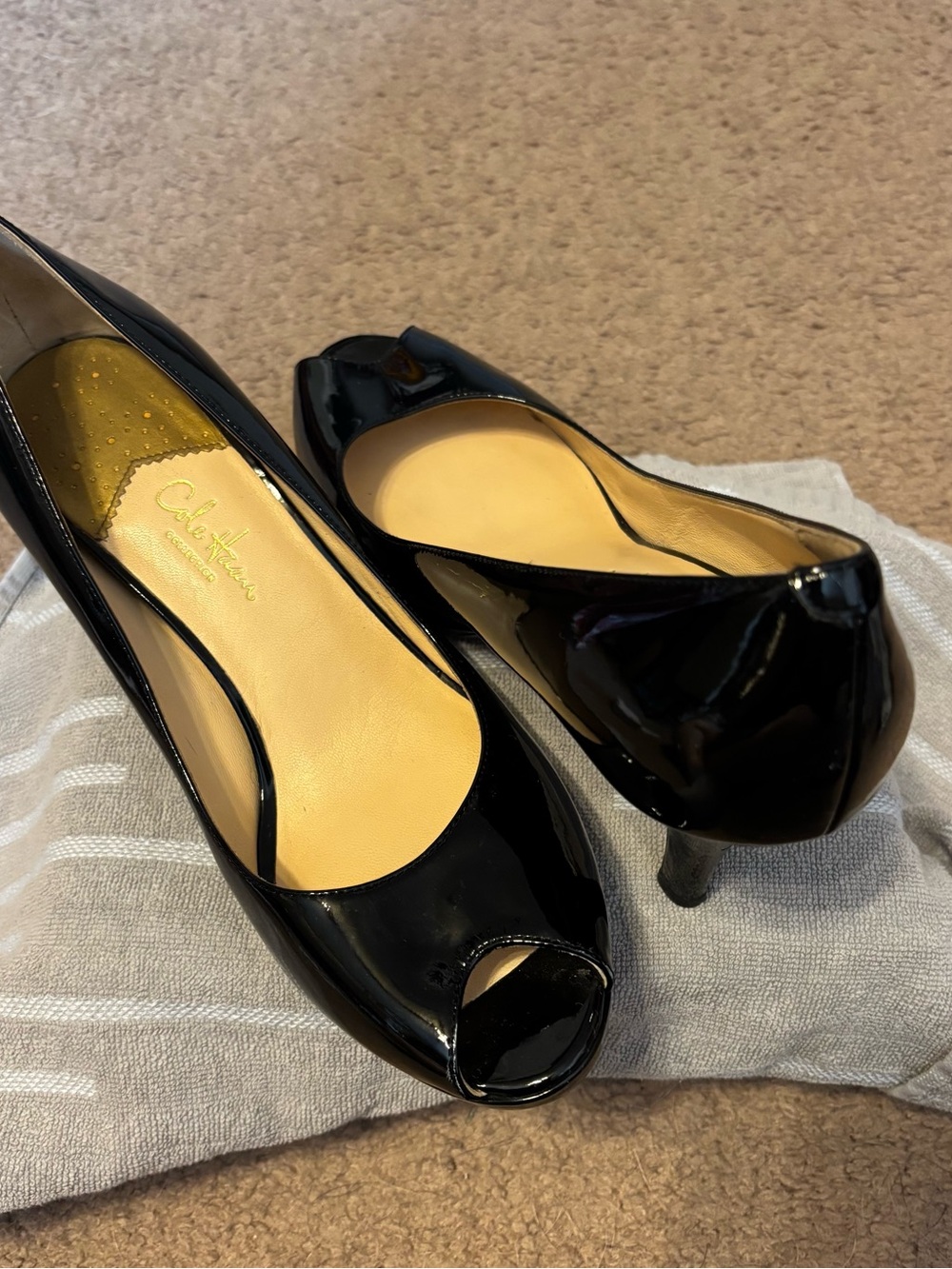 Cole Haan Black Patent Peep-Toe Pumps